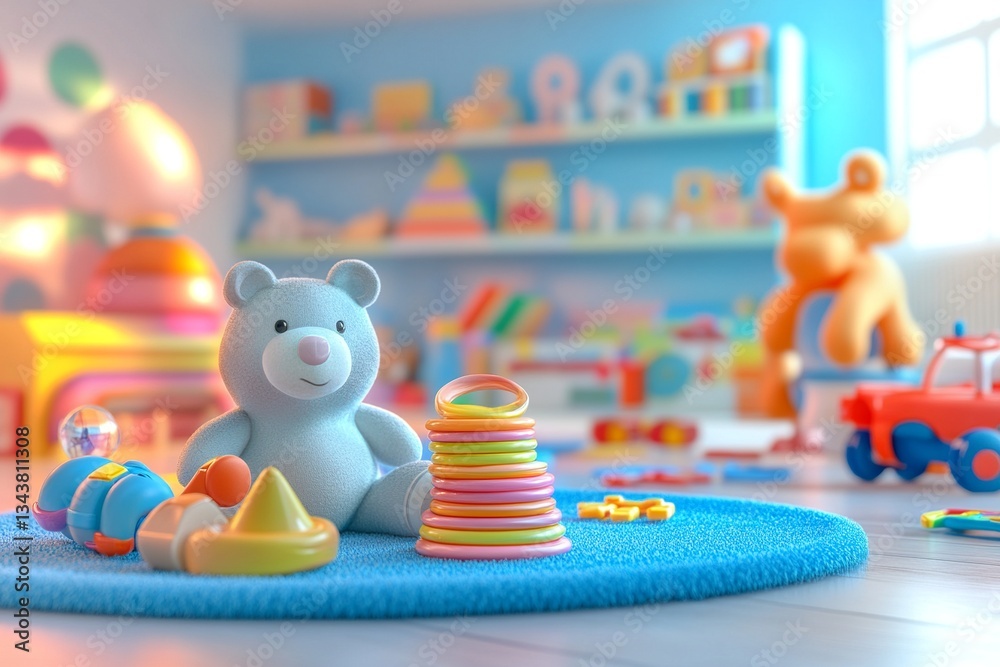 Obraz premium Colorful children's room or daycare filled with toys scattered on the floor, creating a fun and playful environment for kids