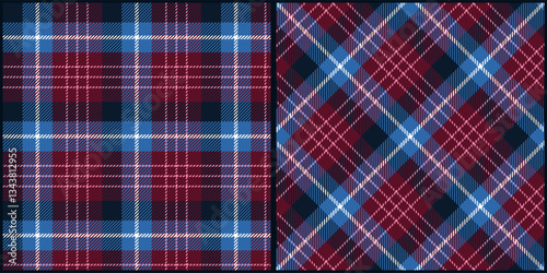 red blue tone plaid seamless pattern vector. Background graphic tartan fashion design use for print, texture, cloth, fabric, flannel.