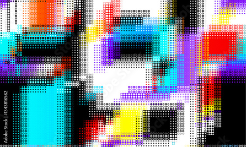 Pixilated abstract Energy background. Halftone effect. Vector image. Small particles with overlay moire effect