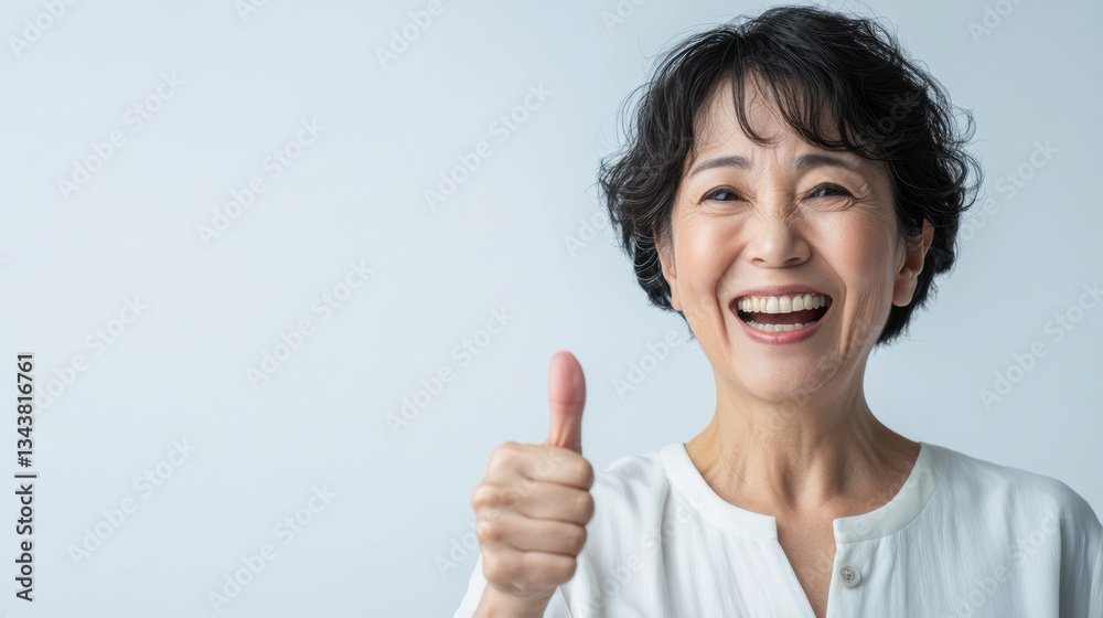 グッドサインをする中高年女性 グッドサインをする中高年女性