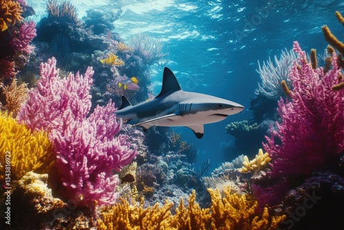 Fototapeta Naklejka Na Ścianę i Meble -  Shark swimming in coral reef