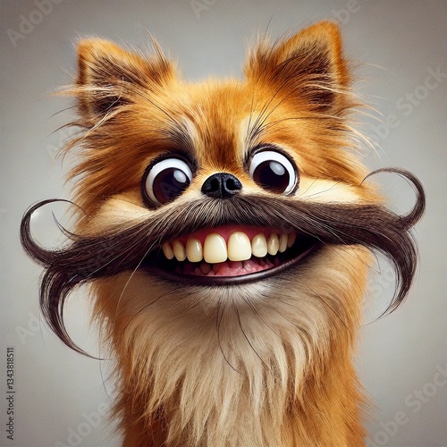A hilarious animal with exaggerated and funny features, like a fluffy cat with an extremely long mustache or a dog with oversized eyes