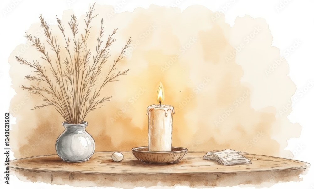 Serene candlelight with dried flowers Serene candlelight with dried flowers