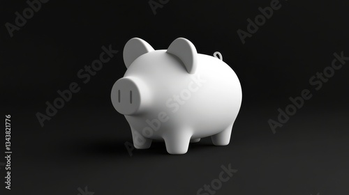 White ceramic piggy bank on a dark background, symbolizing savings, finance, budgeting, and financial planning for individuals and families seeking to manage their money effectively.