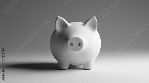 White ceramic piggy bank on a smooth gradient background, symbolizing savings and financial planning in a minimalist design setting for creative projects
