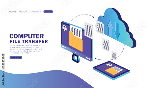 Cloud computing technology network with laptop and computer File transfer concept 