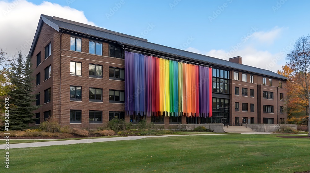 Obraz premium A modern building with a colorful art display on facade