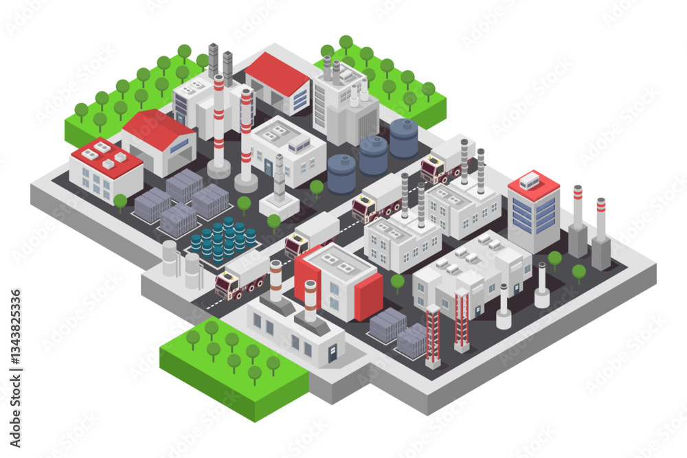 Big Industrial Factory and Logistic Warehouse Complex isometric Big Industrial Factory and Logistic Warehouse Complex isometric