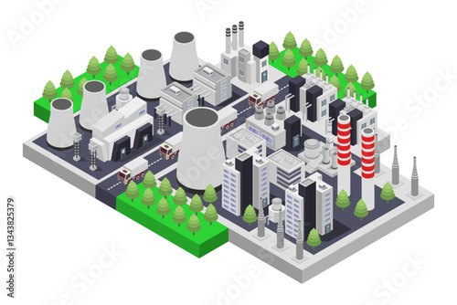 Isometric Nuclear Power Plant