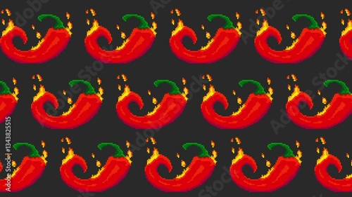 Seamless animated pattern with red peppers. Loop endless animation