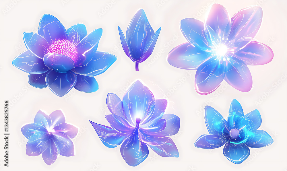 Fototapeta premium Creative 2D Doodle Floral Illustrations on White Background