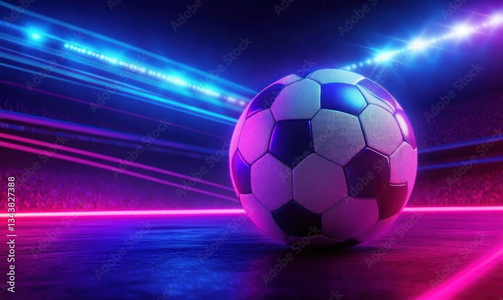 Naklejka premium Neon Soccer Ball Stadium Night