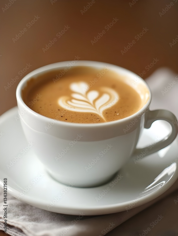 Close-up of frothy coffee filling white cup on saucer Close-up of frothy coffee filling white cup on saucer