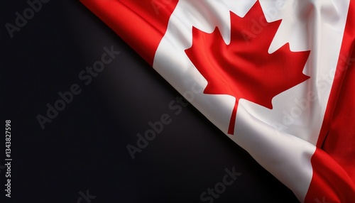 Canadian flag on dark background displaying red maple leaf