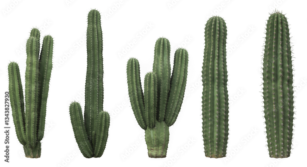 Five Columnar Cacti Still Life on White Five Columnar Cacti Still Life on White
