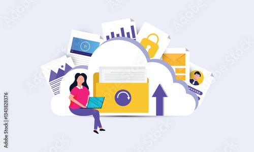 Cloud Storage Service Illustration for Hosting or Data Center, Online File Download, Upload