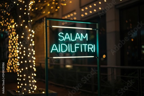 Neon Sign Wishing Happy Eid al-Fitr in Malay