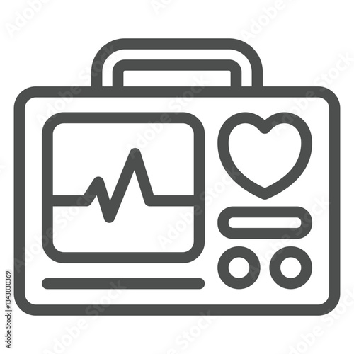 Medical defibrillator line icon, emergency service concept. Vector graphics. Ambulance paramedic saviors device sign on white background, outline style icon for mobile or web design.