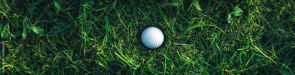 Golf ball resting on vibrant green grass in a sunny setting. Golf ball resting on vibrant green grass in a sunny setting.