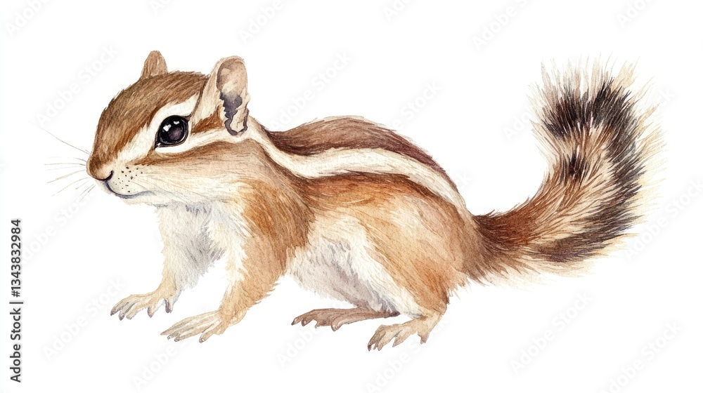 Obraz premium A detailed illustration of a chipmunk in a natural pose, showcasing its striped fur and playful demeanor