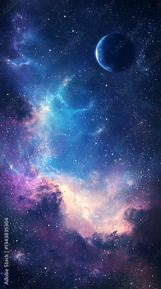 Fototapeta premium Celestial Dreamscape A Stunning Image of a Night Sky with Nebula and Planet.