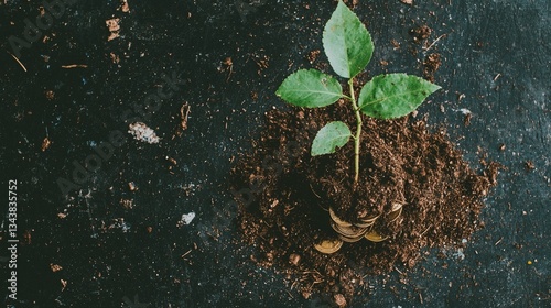 A coin mound giving rise to a growing plant is a symbol of flourishing finances and prudent investment strategies that stand the test of time