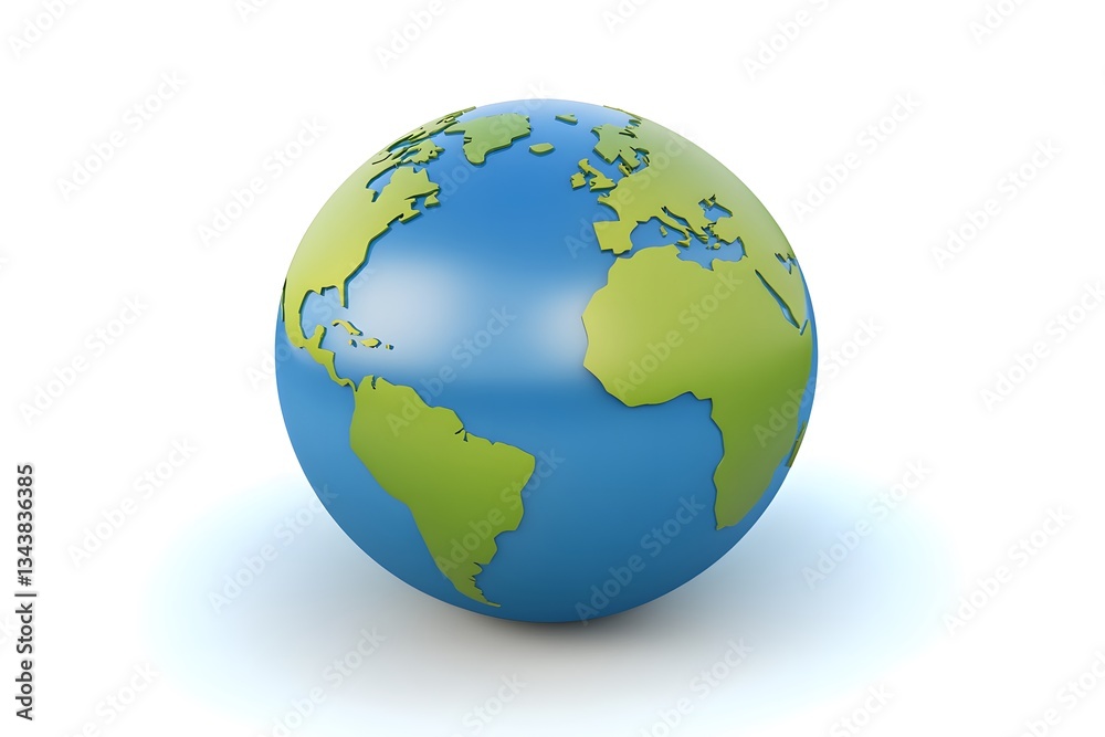 Fototapeta premium 3D Planet Earth with Oceans and Water on White Background - Ocean Day Concept, Vector Design for Apps and Websites