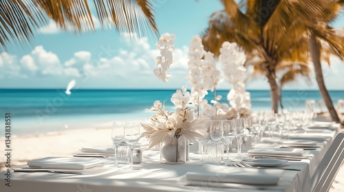 ビーチでのウェディングテーブル