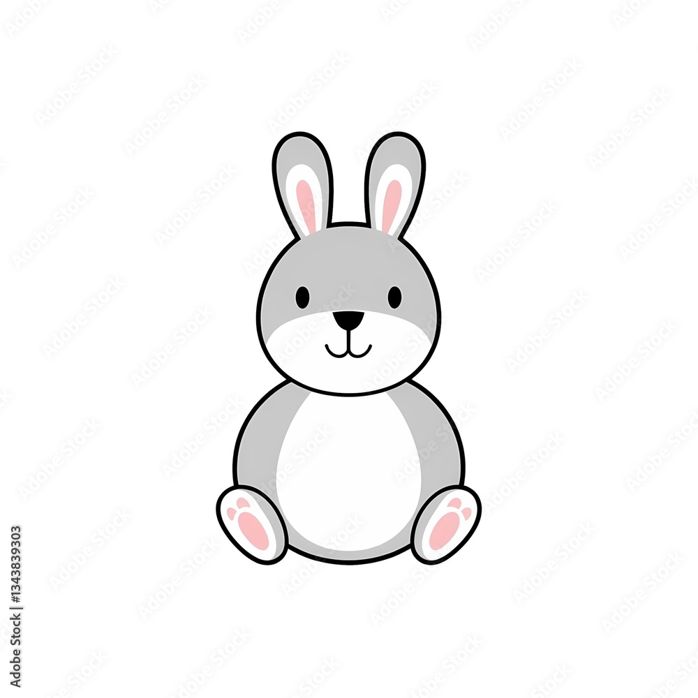 Cute gray rabbit sitting with a cheerful expression and pink details on its paws and ears Cute gray rabbit sitting with a cheerful expression and pink details on its paws and ears