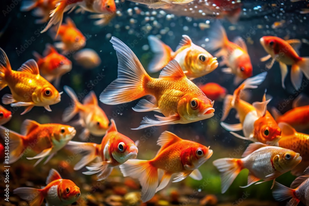 Close-up Slow Motion Goldfish Swimming in Pond - Cute Aquatic Pet Decor Close-up Slow Motion Goldfish Swimming in Pond - Cute Aquatic Pet Decor