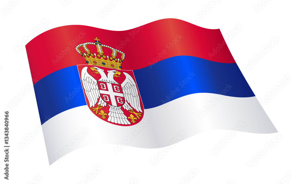Naklejka premium accurate correct serbian flag of serbia flying waving flowing vector isolated on transparent background