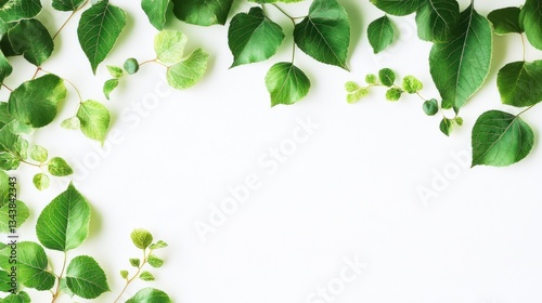 Lush Green Leaves Framing a Bright White Background