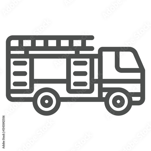 Ladder truck line icon, firefighter service concept. Vector graphics. High rise ladder rescue vehicle sign on white background, outline style icon for mobile or web design.