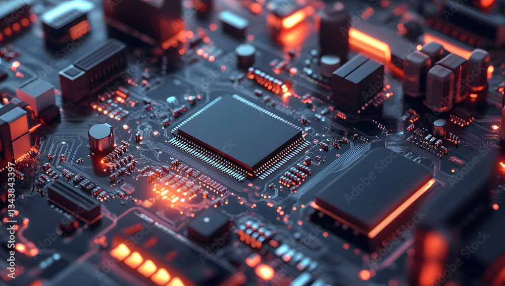 Glowing Circuit Board Close-up of Computer Motherboard Design Glowing Circuit Board Close-up of Computer Motherboard Design