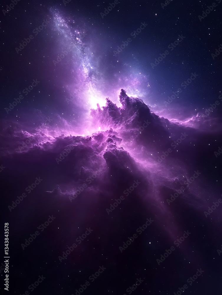 Purple and violet colored nebulae present in deep space Purple and violet colored nebulae present in deep space