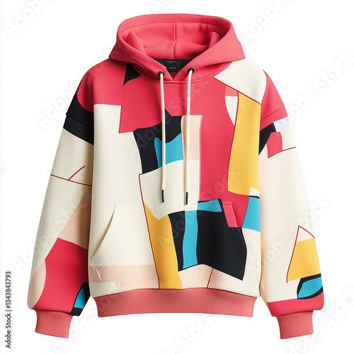 Cropped hoodie with vibrant graphic print featured on a white background for fashion enthusiasts