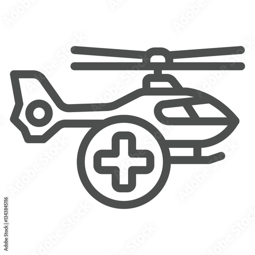 Rescue helicopter and cross bubble line icon, emergency service concept. Vector graphics. Flight vehicle human rescuer sign on white background, outline style icon for mobile or web design.