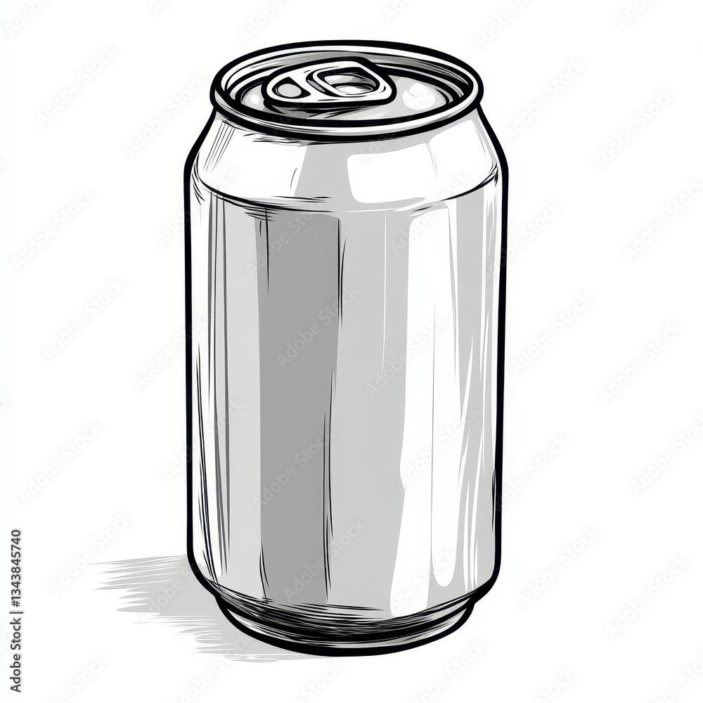 Grayscale Sketch of a Metallic Beverage Can Grayscale Sketch of a Metallic Beverage Can