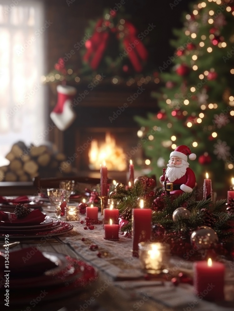 Christmas Table with Candles and Santa Christmas Table with Candles and Santa