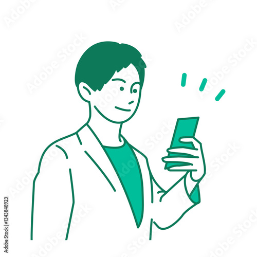 スマホを操作する男性のベクターイラスト