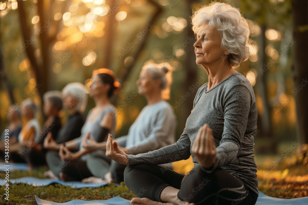 senior women having a outdoor yoga senior women having a outdoor yoga