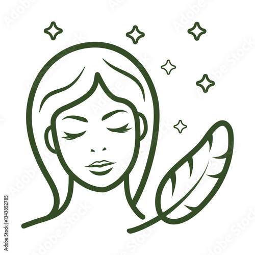 Vector Icon of a Gentle Skincare Concept Featuring a Woman and a Feather