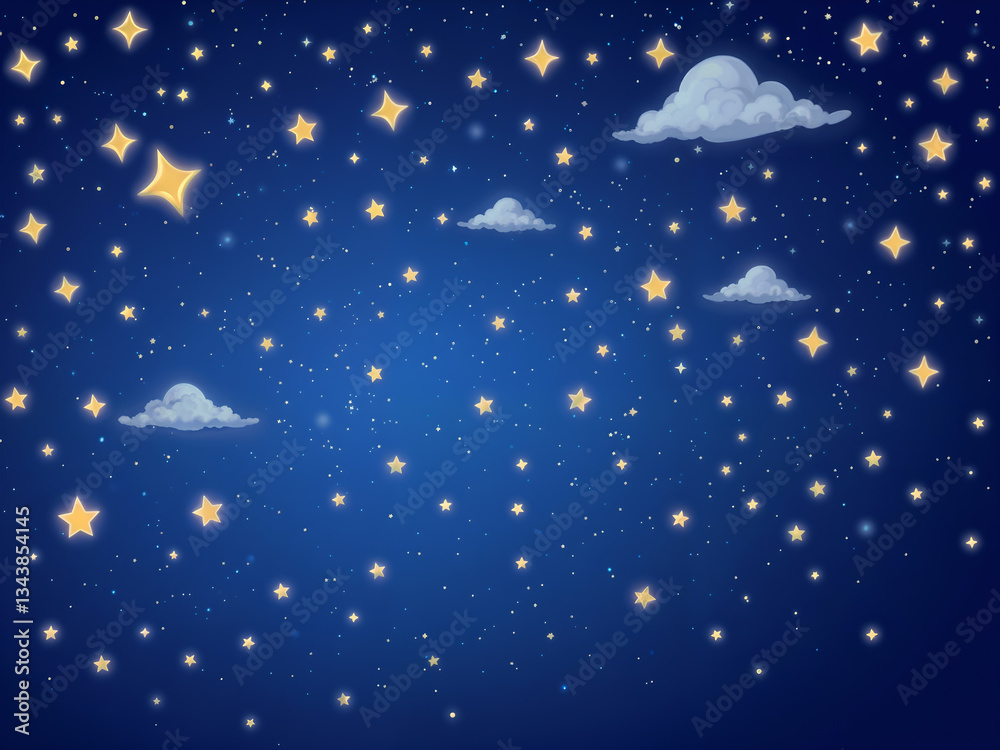 Fototapeta premium Beautiful night sky with glowing stars and clouds, creating a dreamy and peaceful atmosphere. Generative AI