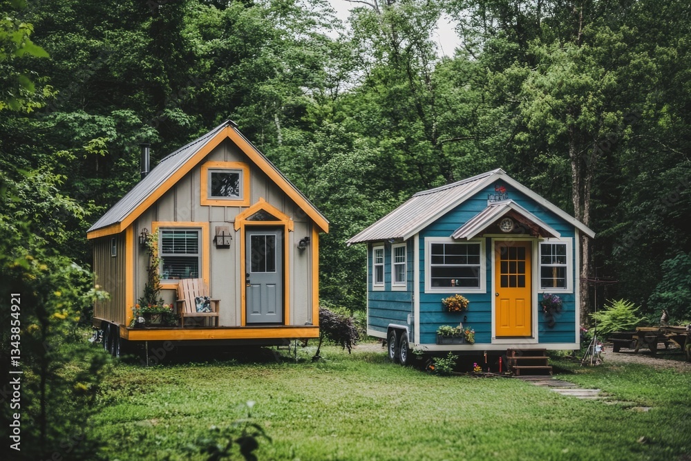 Tiny houses on green field Tiny houses on green field