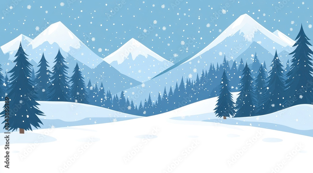 Fototapeta premium Pixel Art Winter Landscape Snowy Mountains and Fir Trees