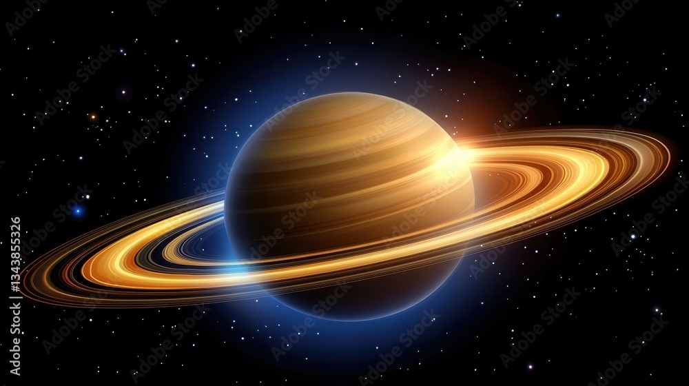 Fototapeta premium Stunning Saturn with Rings Illuminated Against Starry Background