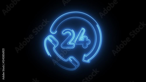 Glowing neon service 24 hour icon isolated on black background. HD Video motion graphic animation photo