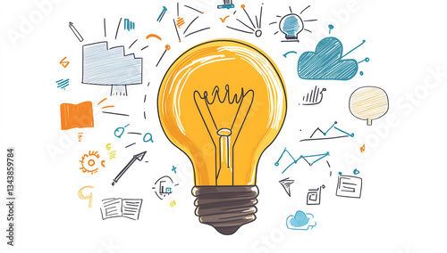 Bright Ideas Hand-Drawn Lightbulb Concept for Innovation and Creativity