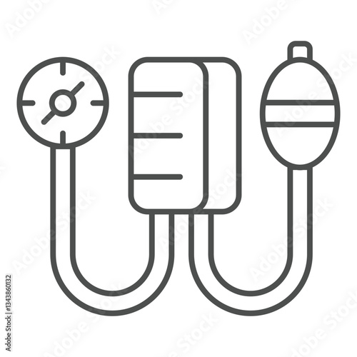 Blood pressure monitor thin line icon, medical equipment concept. Vector graphics. Medical heartbeat pulse tonometer sign on white background, outline style icon for mobile or web design.