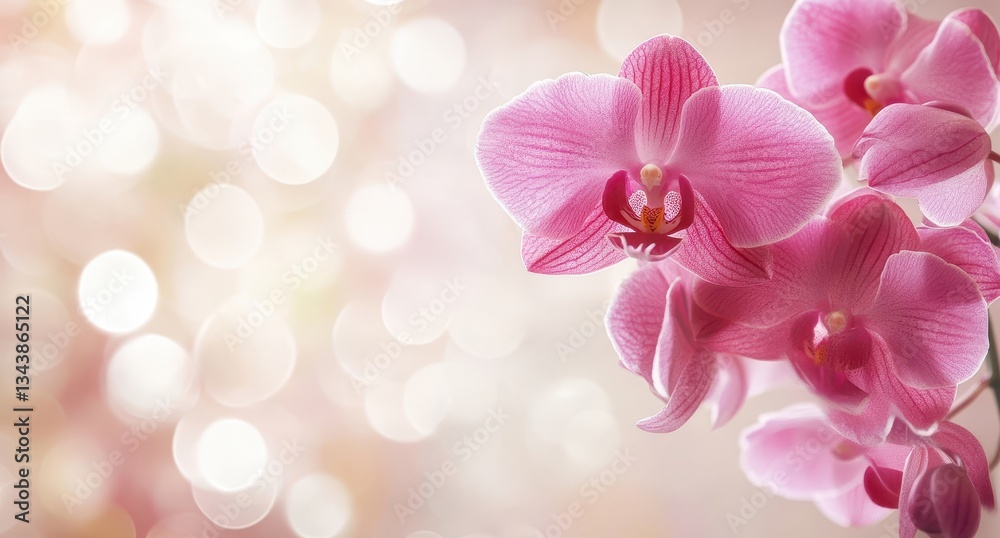 Obraz premium Beautiful pink orchids with a soft bokeh background.